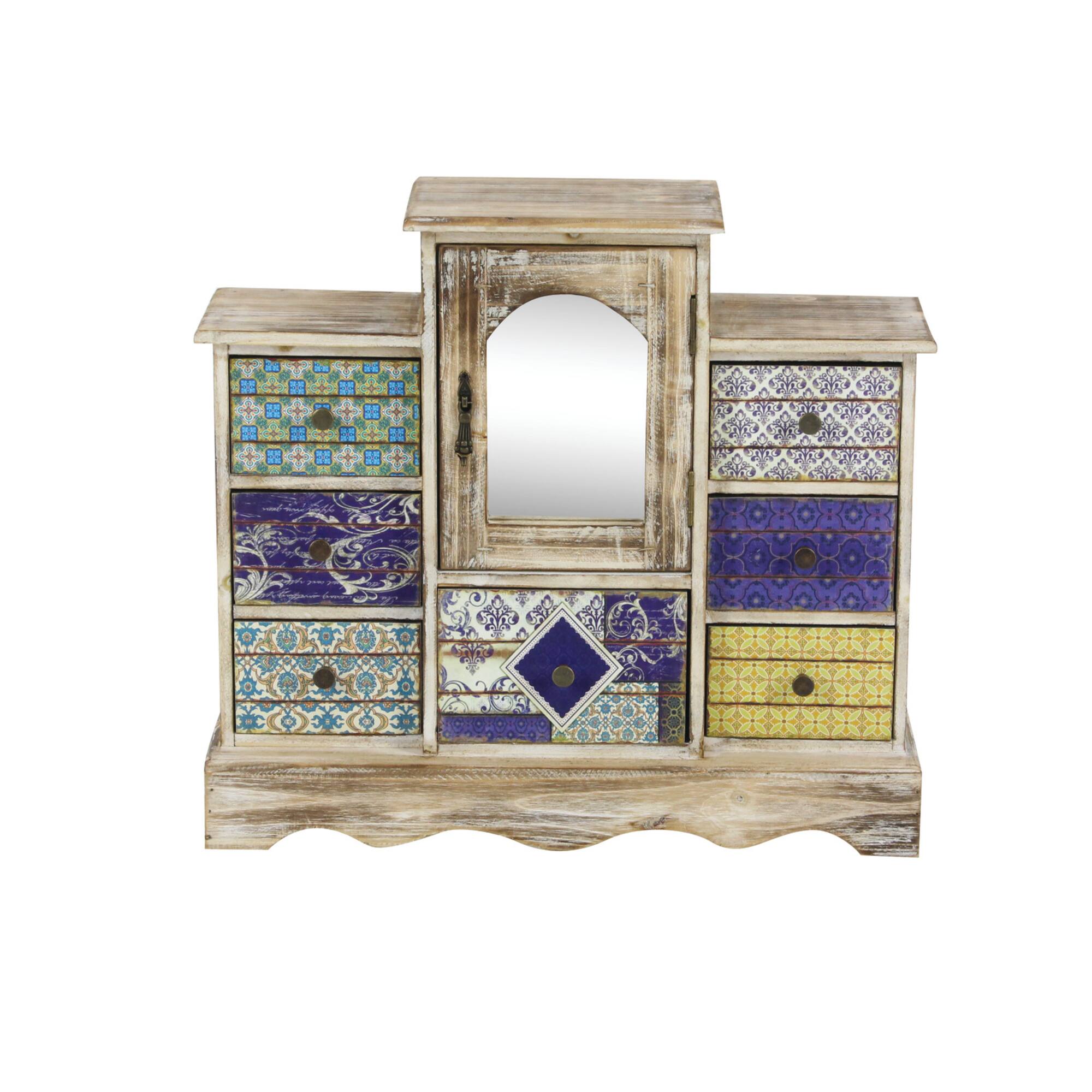 16" White & Blue Wood Vintage Jewelry Box